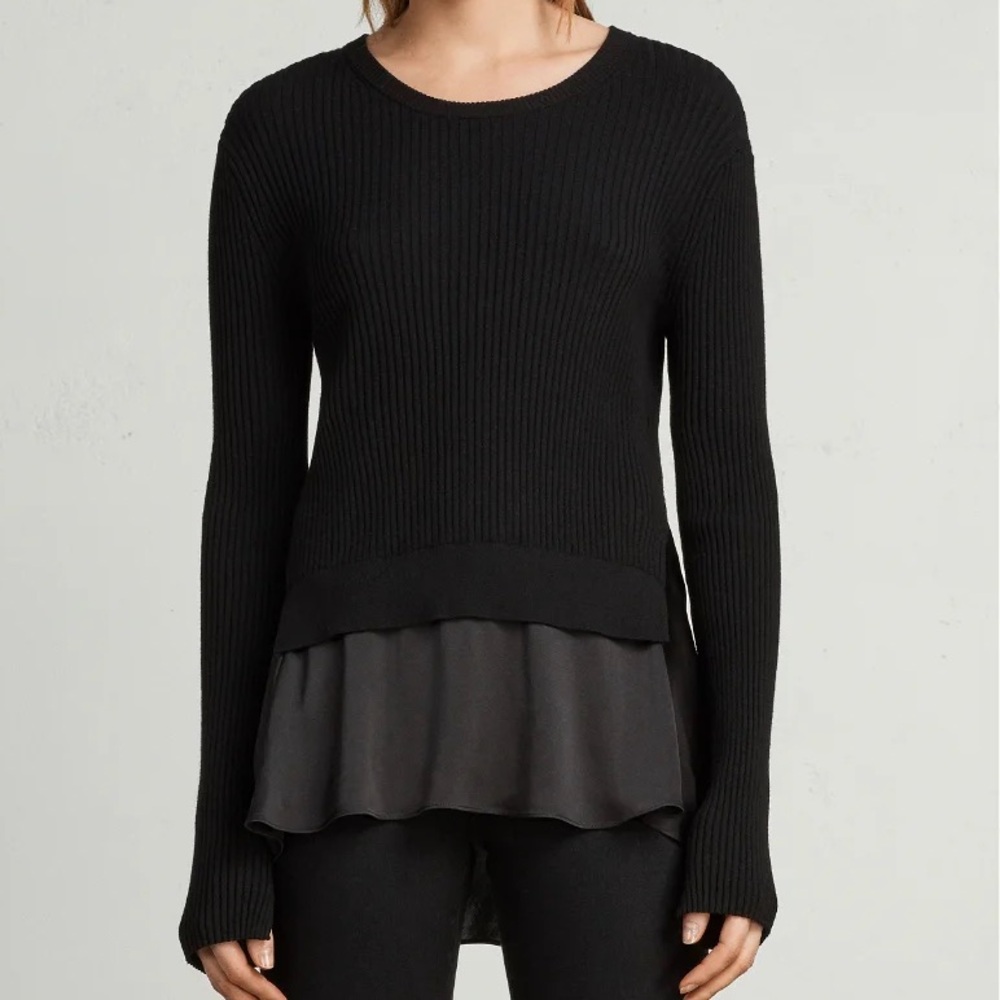 ALLSAINTS Knit Satin Black Long Sleeve Small Taya Jumper Sweater GREAT CONDITION
